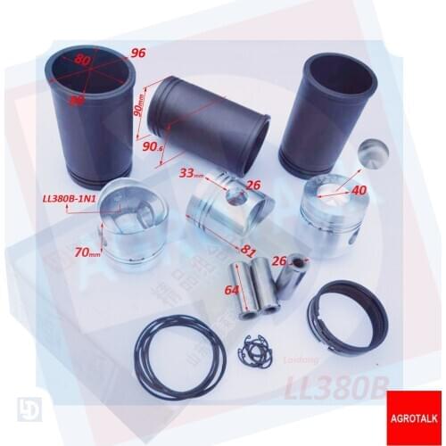 Set of piston, piston pin, piston rings and cylinder liner for Laidong LL380B (direct injection)