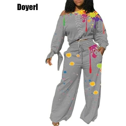 Printed Two Piece Set Tracksuit Women Winter Sweatshirt Top and Wide Leg Pants Set Casual Streetwear 2 Piece Matching Set Outfit