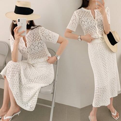 NEW Overszie Women Dresses Tshirt Summer 2 Piece Sets Womens oversize Crop Tops Skirt Elegnat Knitted Suits Casual Tracksuit