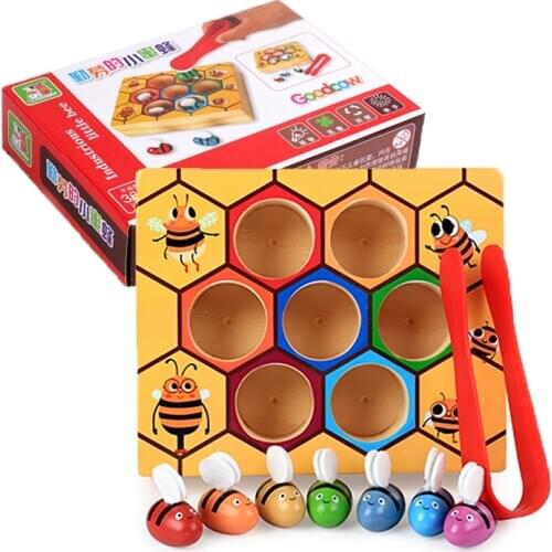 Hot Wooden Leaning Educatinal Toys Children Montessori Early Education Beehive Game Childhood Color Cognitive Clip Small Bee Toy