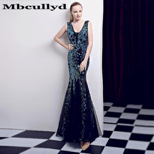 Mbcully Sexy African Girls Blue Mermaid Prom Dresses 2020 Glitter Sequined Women Long Party Evening Gowns Gold robe de soiree