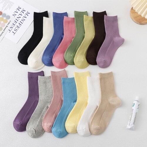 Socks Women 2021 New Fashion Cotton Women Socks Solid Color Breathable Soft Casual Colorful Classic Comfortable Crew Socks Korea