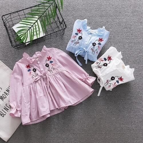 2018 new baby infant girl cotton shirts flowers embroidered girls blouses kids fashion sweet dress