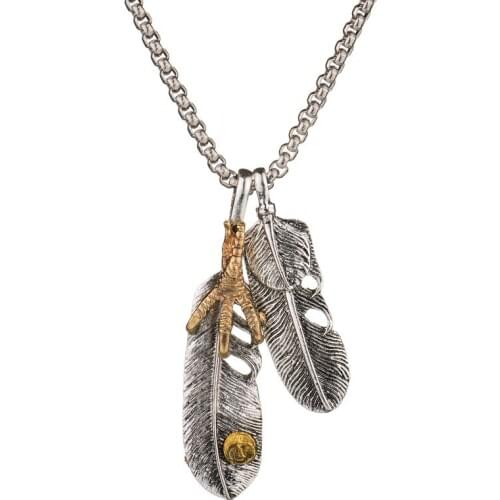 2019 new fashion golden retro feather pendant male eagle claw titanium steel necklace boy jewelry boyfriend gift valentine