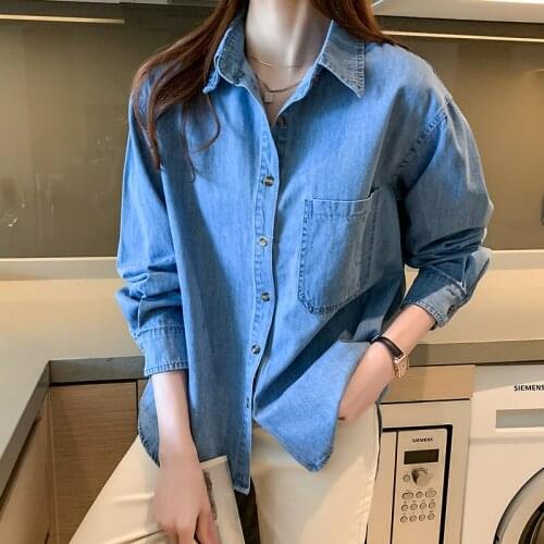 2021 Spring And Autumn New Long Sleeve Korean Denim Shirt With Retro Thin Denim Fashion Top