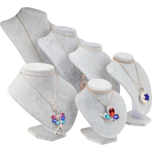 Necklace Jewelry Display Bust Pendant and Chain Display Mannequin Stand, Grey Velvet
