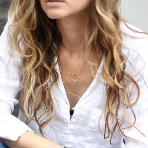 Authentic 925 Sterling silver Gold Geometric Interlocking Double open Circle Lucky pendant charm necklace FINE jewelry X168