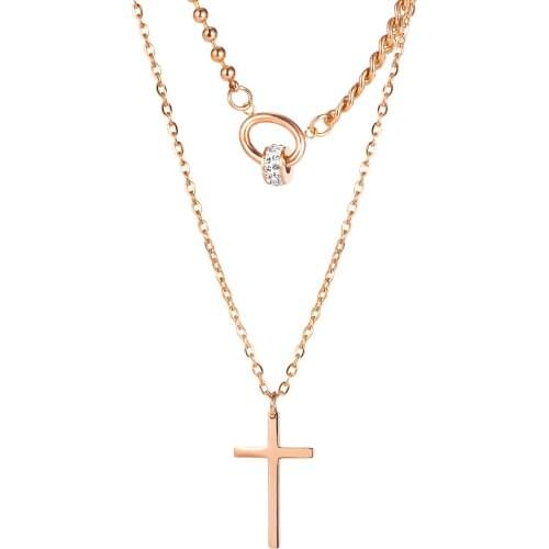 Retro INS Cross Chain Circular Ring Double-layer Titanium Steel Pendant Necklace For Woman Crucifix Christian Ornament Gifts