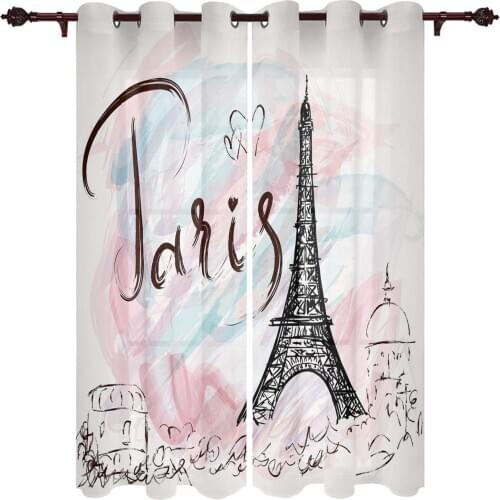 Pink Building Window Curtains Home Decor Curtains for Living Room Bedroom Kitchen Items