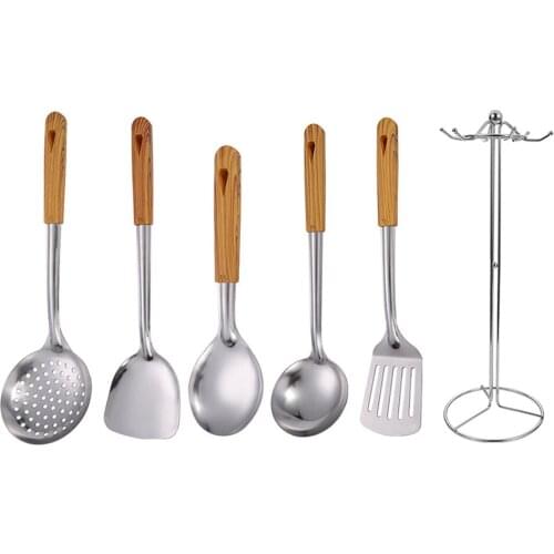 With Storage Rack Anti-scalding Spoon Spatula Cooking Tool 6Pcs Stainless Steel Household Kitchenware