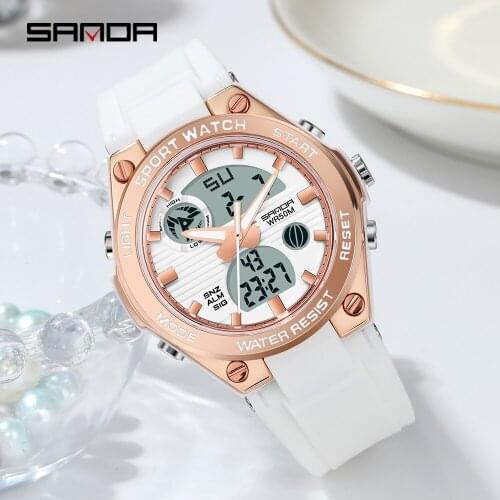 SANDA Fashion Sports Brand Womens Watches Waterproof Military Quartz Digital Wristwatch Casual G Style Clock Relogio Feminino
