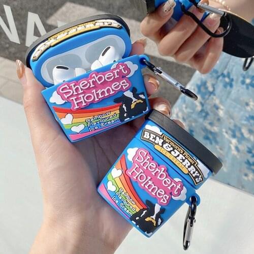 Blue Case for Airpods 1 2 Ice Cream Cute Cartoons for Airpods Pro Case Wireless Earphone Cover Charging Box with Keychain