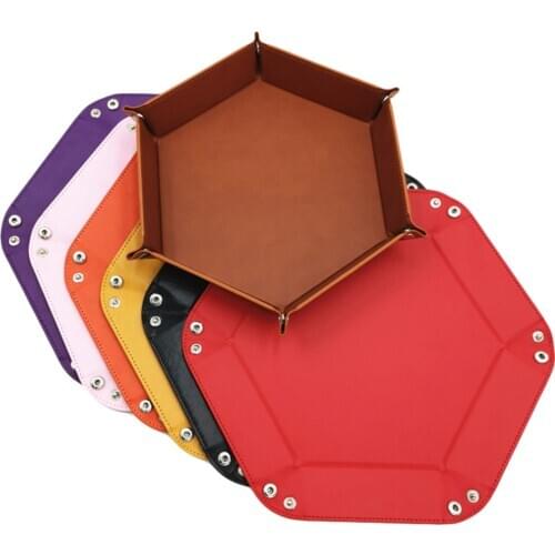 8 Colors Folding Hexagon PU Leather Dice Tray Dice Box For RPG DnD Games Dice Storage Case Storage Box Home Storage Tools