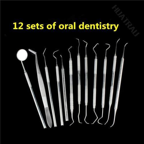 Oral Dental Material 12 pc of Medical Oral Mirror Tweezers Probe Cleaning Hook Water Gate Filler tool plaque Cleaner Pick teeth