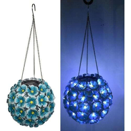 LED Solar Hydrangea Ball Light Wrought Iron Flower Lantern Projection Hanging Lamps Outdoor Yard Art Ornaments Garden Decorate