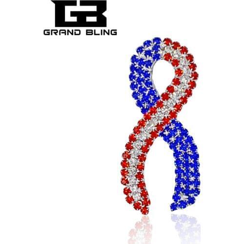 GRANDBLING USA Theme Unique Lapel Pin Gift Rhinestone United States Ribbon Brooch Pin Souvenir