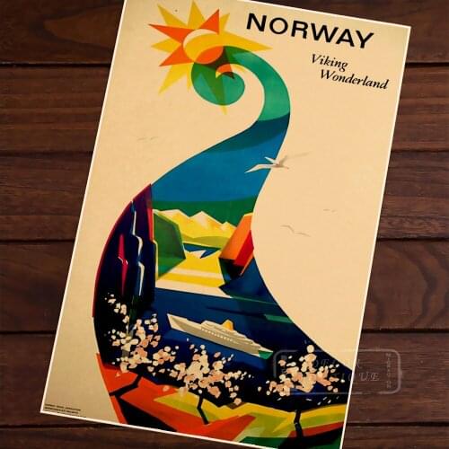 Norway Viking Wonderland Pop Map Classic Vintage Retro Kraft Canvas Paintings Poster Maps Home Bar Posters Wall Decor Gift