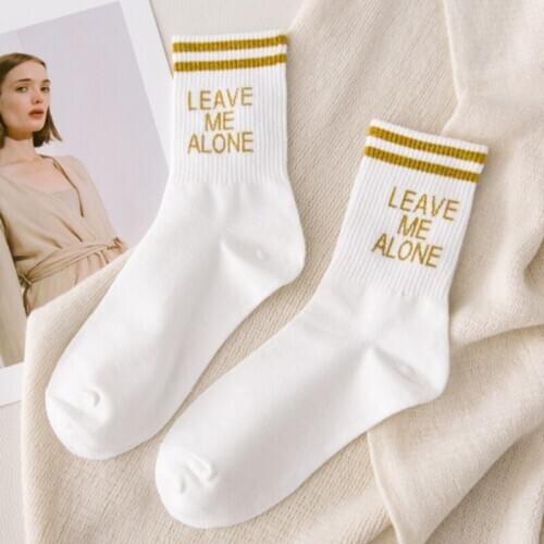 Women Socks Middle Tube Socks With Letters Leave Me Alone Simple Casual Socks Stripes Spring And Summer Fashion Socks