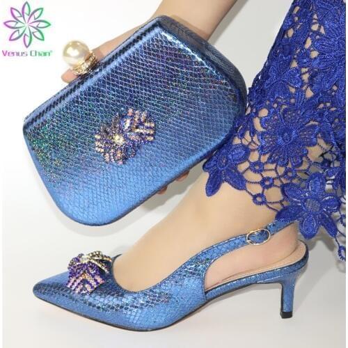 Matching blue Shoes and Bags Italian In Women Nigerian Wedding Shoes and Bag Set lady Shoes and Bag Set