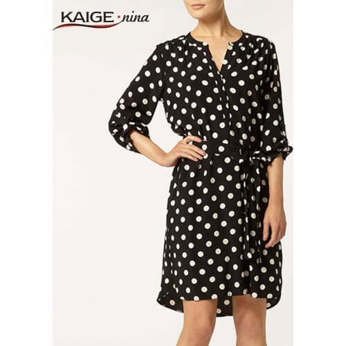 Kaige.Nina The latest summer dress with black and white dot Belt decoration Collar recreational Chiffon S- XXXL 2005 a