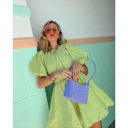 Sexy Backless Mini Dress Green Puff Sleeve Short Summer Dresses Cotton O neck Women Sundresses Spring Party Female Dress