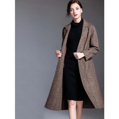 Womens winter overcoats coffee herringbone Double-sided wool cashmere outwear 2019 autumn plus size ladies fashion free ship