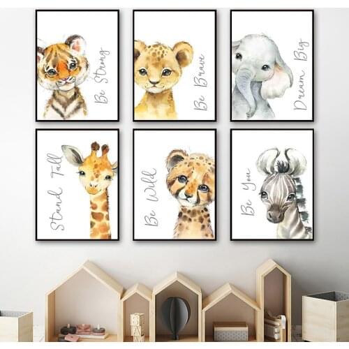 Animal Tiger Lion Elephant Deer Zebra Nursery Wall Art Canvas Painting Nordic Posters And Prints Wall Pictures Kids Room Decor
