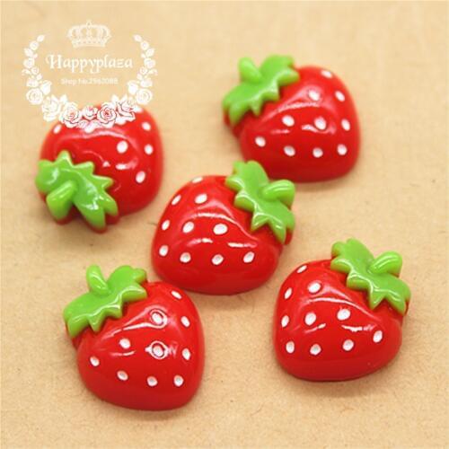 10pcs Kawaii Strawberry Resin Simulation Fruit Flatback Cabochon Miniature Food Art Supply Decoration Charm Craft ,16*18mm