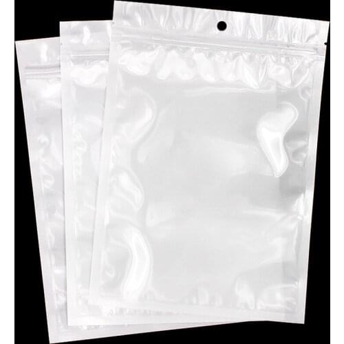100Pcs White/Clear Self Zipper Plastic Retail Pouches Lock Bags Gifts Plastic New Popular Seal Poly Package Bag Hang Pack Zip