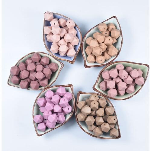 100 PCS Baby Teether Accessories 14-17 MM Hexagon Baby Chewable Geometric Beads BPA Free Teething Necklace Pacifier Chain Gift