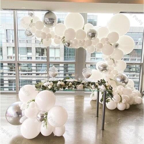138pcs Matte White 4D Silver Balloon Garland Arch Kit Baby Shower Gender Reveal Birthday Party Anniversary Wedding Decoration