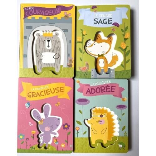 4 Books Parent Child Kids Toddler Baby French Book Early Education Animal Bedtime Story Cute Picture 3D Cardboard Book Age 0-3