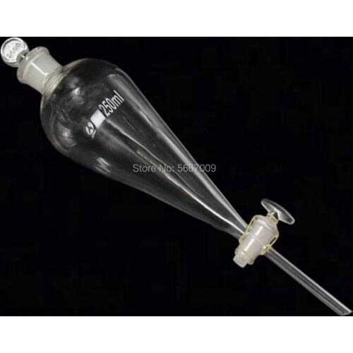 2pcs/pack Lab 250ml pear-shaped separatory funnel with ground-in glass stopper for school experiment