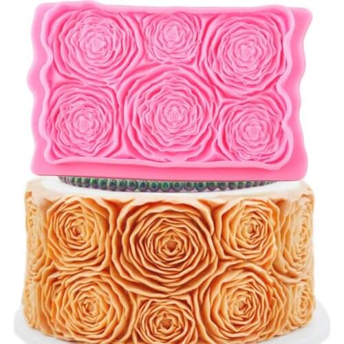 3D Rose Flower Cake Border Silicone Molds Wedding Cupcake Topper Fondant Cake Decorating Tools Candy Chocolate Gumpaste Moulds