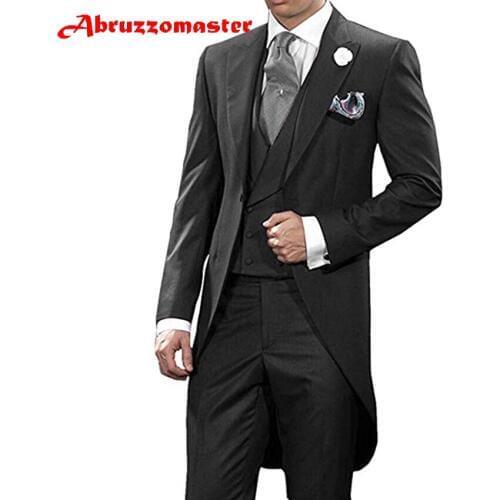 Abruzzomaster 8 Color Morning Suits Custom Made Man Suit jacket+Double Breasted Vest+ Pants for Groom Tuxedos Groomsman Suit