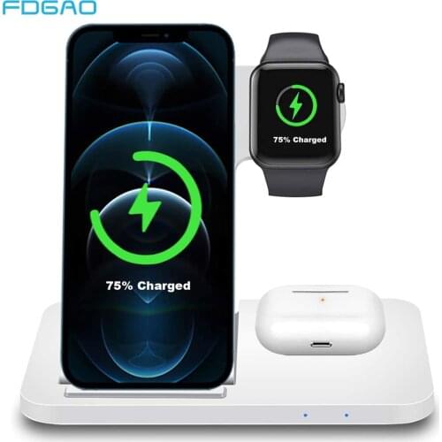 15W Qi Wireless Charger 3 in 1 Stand Pad for Apple Watch 6 5 4 iPhone 12 11 XS XR X 8 Airpods Pro Qi Fast Charging Dock Station