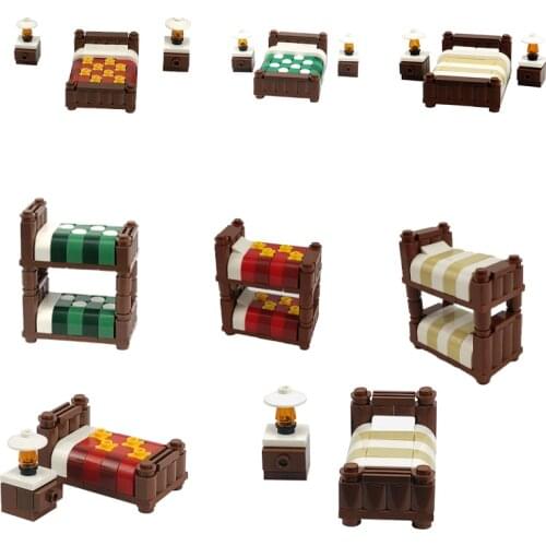 MOC Locking City Series Single Double Bunk Bed Bedside Table Bedroom Appliances Compatible With Citys Building Block Toys