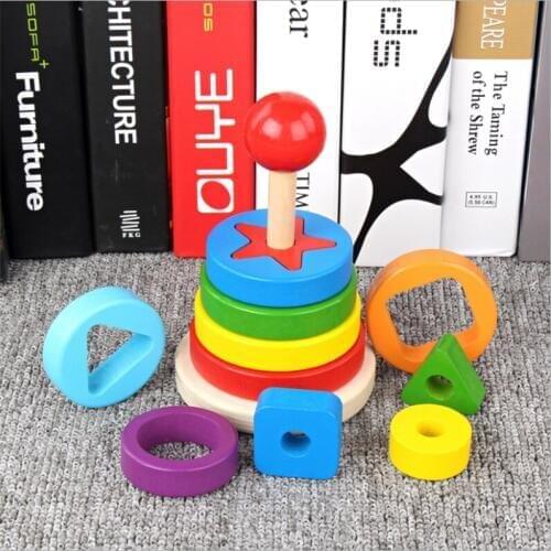 Wooden Geometric Shapes Montessori Puzzle Sorting Math Bricks Preschool Learning Educational Game Baby Toddler Toys for Children