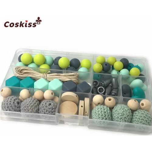 Baby Teether Toys Bright Colors Silicone Teething Kit Geometric Hexagon Silicone Crochet Beads Teething DIY Nursing Necklack