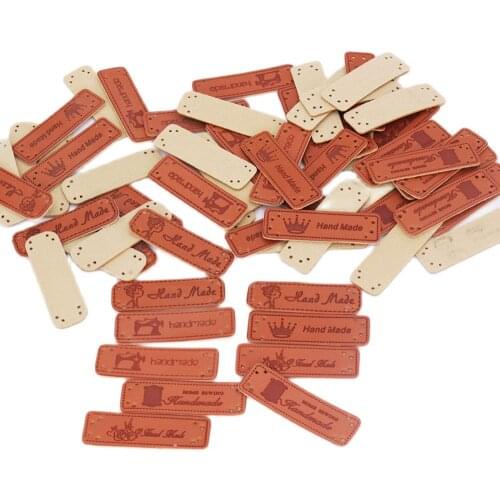 CMCYILING Handmade Letter Pattern PU Leather Tags Rectangle Embossed Label DIY Brown Flag Labels For Garment Sewing Accessories