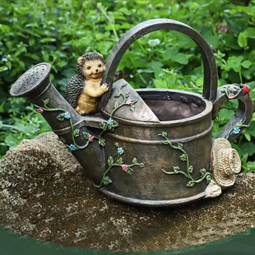 Hedgehogs Garden Figure Simulation Animal Ornaments Cartoon Squirrel Hedgehogs Flower Jar Resin Handicrafts Dropshipping