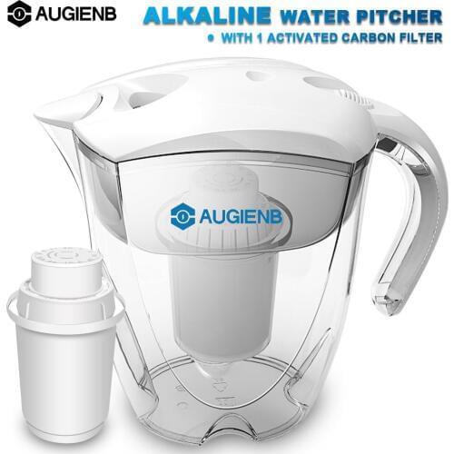 AUGIENB Alkaline Water Pitcher Ionizer Long-Life Filters - Water Filter Purifier Filtration System - High pH Alkalizer - 3.5L