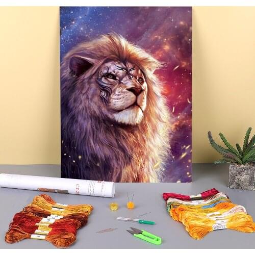 Wolf Tiger Owl Lion Deer Printed Canvas 11CT Cross-Stitch Embroidery Full Kit DMC Threads Craft Sewing Handmade Jewelry