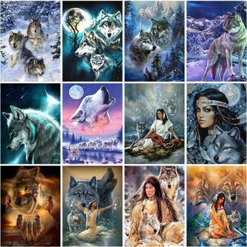 Indian Woman DIY 5D Diamond Painting Full Round Resin Wolf Animals Diamond Embroidery Rhinestone Picture Cross Stitch Home Decor
