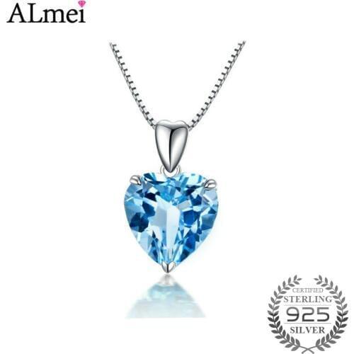 Almei Austrian Crystal Rhinestones Blue CZ Heart Love Chain Necklaces & Pendants for Women 2017 Gift India with Box 40% LN002