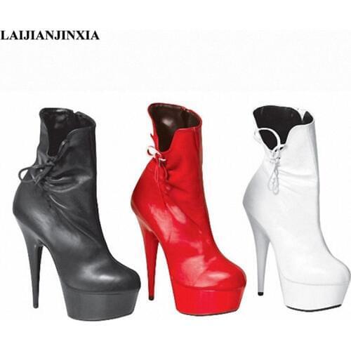 LAIJIANJINXIA Women Sexy Women 15cm High Heels Pole Dance Shoes Party Platform Cut Out Ankle Boots Dancing Shoes