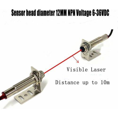 1Pair M12 NPN laser sensor switch visible light Laser beam photoelectric switch sensor High Precision Switch Sensor with Stand