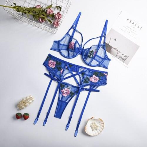 Hot Selling Female Floral Embroidery Straps Lace Lingerie Bodysuit Women Sexy Fetish Underwire Backless Exotic Bodysuit
