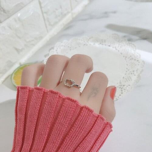 Cartoon temperament S925 metal Kitty cat open ring female cute shape exquisite simple girlfriend lover gift