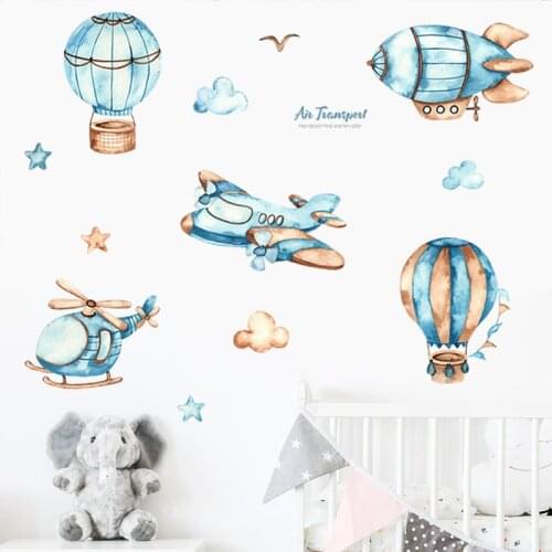 Cartoon Airplane Wall Stickers for Kids Room Hot Air Balloon Stickers Kids Room Decoration Baby Nursery Wall Decals Poster